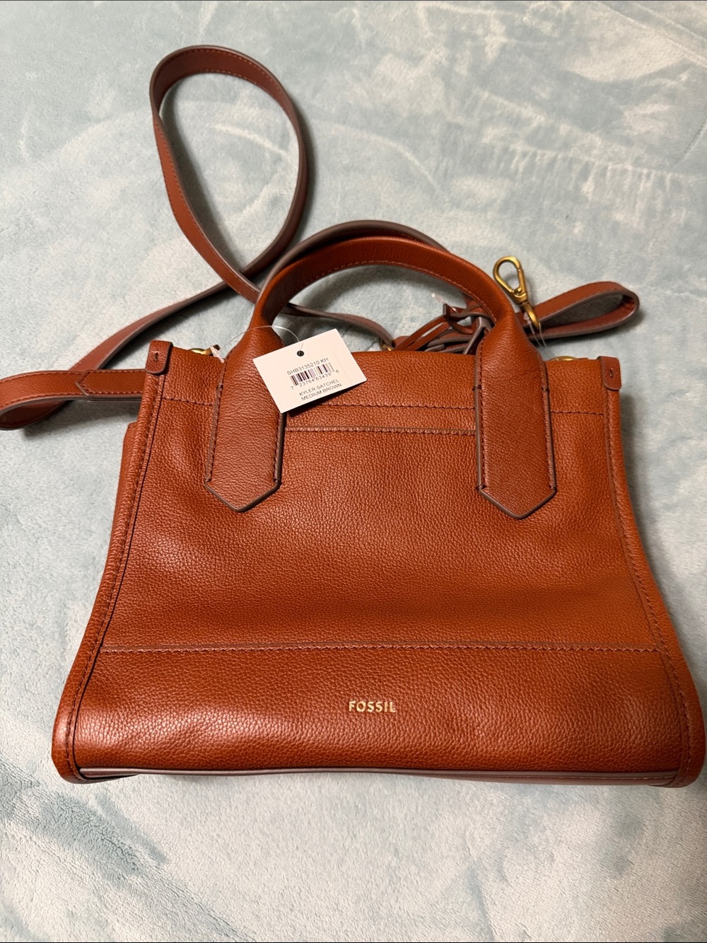 Fossil Leather Satchel in Cognac Brown